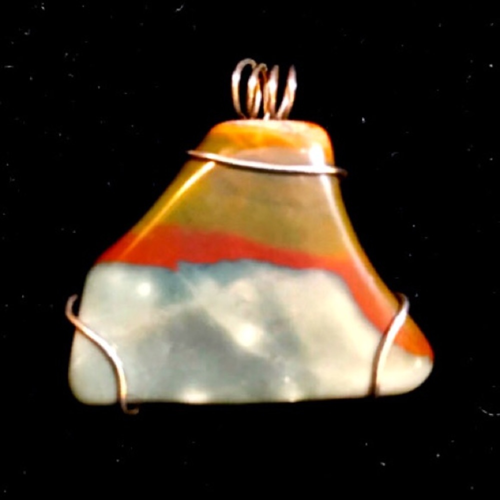 Handmade Polychrome Jasper Pendant Sterling Silver Wrap Boho Artisan Necklace